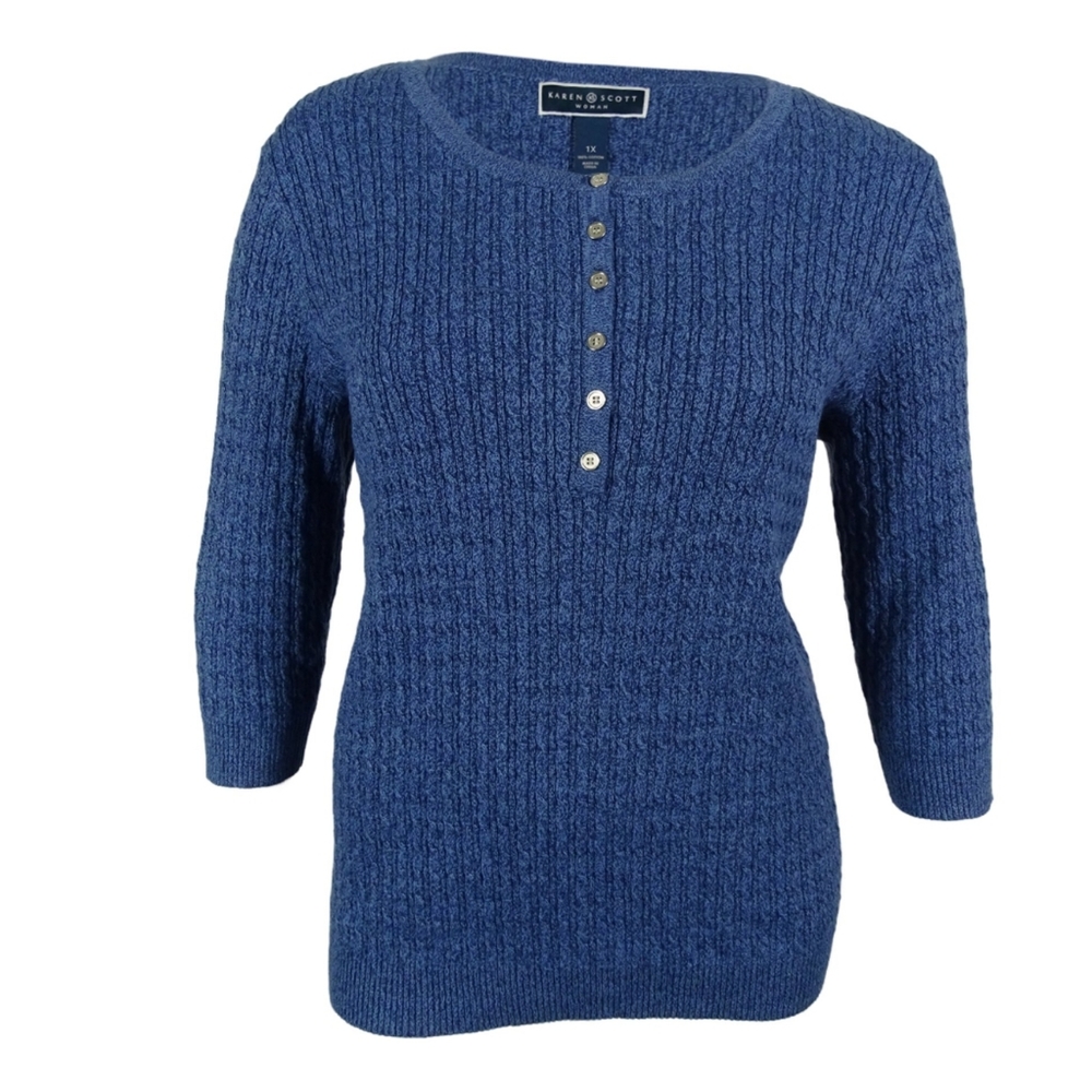 Karen Scott Marled Knit Crew Neck Sweater